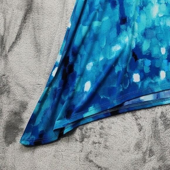 CLARA SUN WOO Top Womens XS Blue Purple Watercolor Neck Cut-Out Asymmetric Tunic - Picture 3 of 10